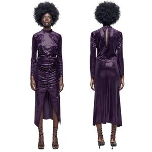 Zara Sparkly Velvet Long Sleeve Midi Dress